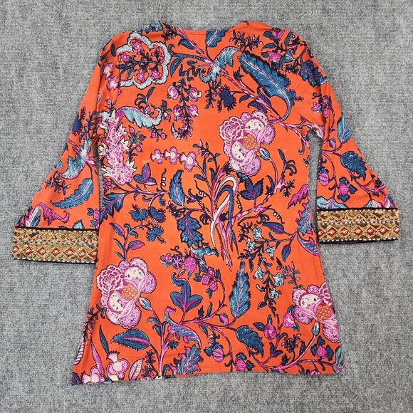 Soft Surroundings Top Womens XS Floral Sequin Embroidered 3/4 Sleeve Boho Tunic - Picture 3 of 16